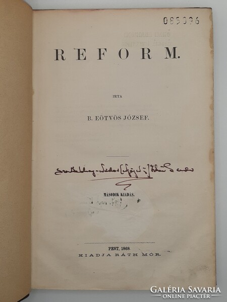 1868 B. Eötvös József : Reform - Alapvetó munka a reformkorról - SZÉP KÖTÉSBEN
