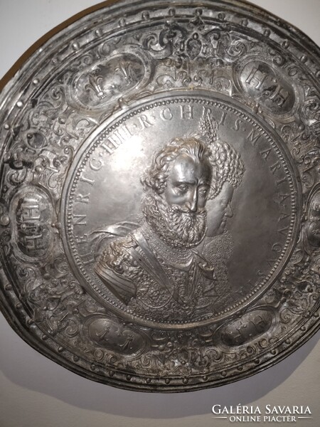 Ezüst - ón tál, 1700-1800as évek, jelzett, ritka darab, IV. Henrik.