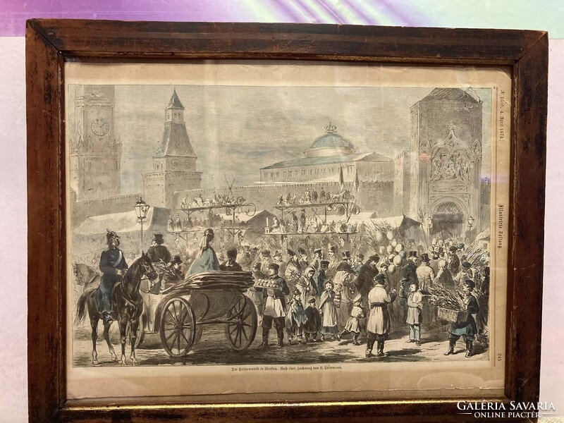 Pálmapiac Moszkvában, kétoldalas Illustrirte Zeitung fametszet 1874-ből