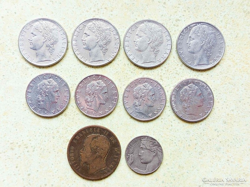 Olaszország 10 db Különböző Érme 10 20 Centesimi 50 100 Líra 1867-1979