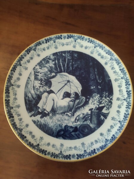 Wallendorf kobaltkék porcelán falitányér „Der Maler”, Carl Spitzweg nyomán