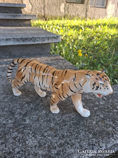 Gránit kerámia tigris, 37x17 cm-es figura, szép állapotban
