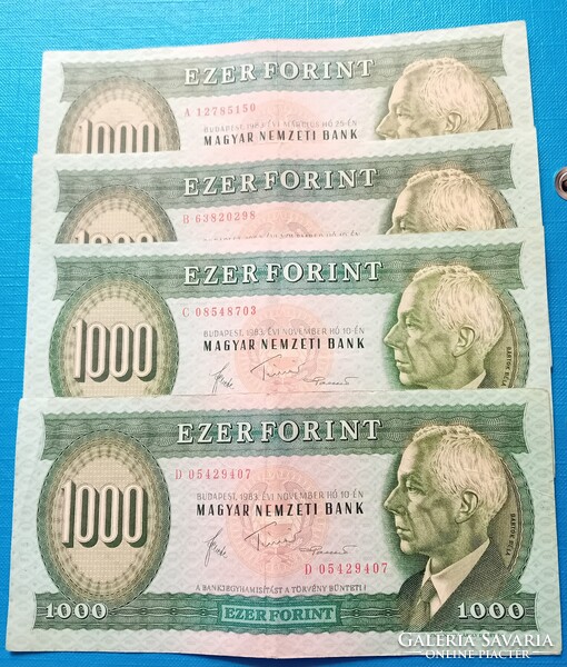 4 db 1000 Forintos 1983 "A,B,C,D"  betűsorral
