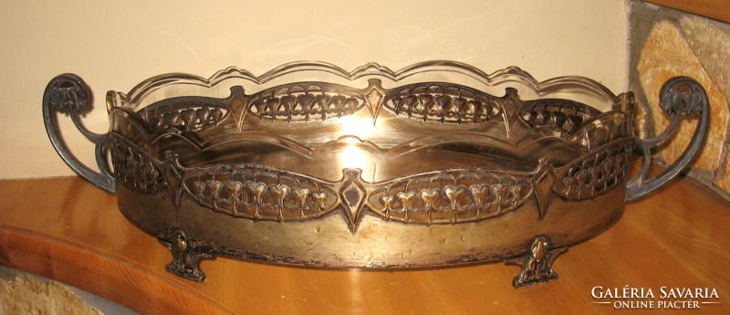 Csodás nagyméretű SZECESSZIÓS asztalközép eredeti metszett üveggel
