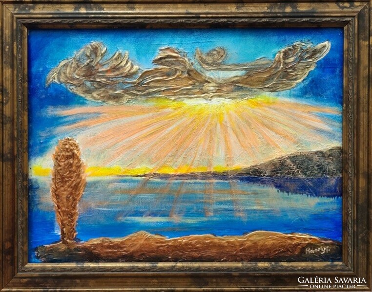 Utolsó találkozás Zalaegerszegen. Életmű kiállítás. Prima díjas,Fényáradás 40x30cm Károlyfi Zs1952-)