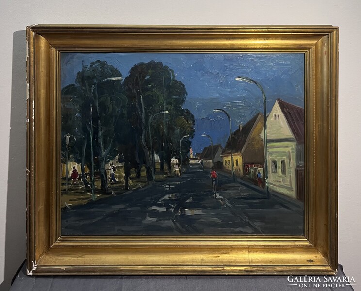 Gera Gyula (1915-1968) Este az utcán - Nagy méretű utcakép ábrázolás /számlát adunk hozzá/