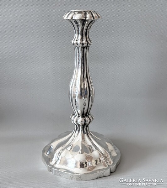 Antik 13 lat-os bécsi ezüst Biedermeier gyertyatartó (1850-es évek) – 268 g / 28 cm