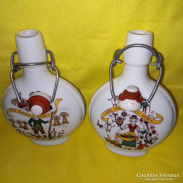 "4 évszak / 2 kulacs ". Susanne Dölker. Porcelán kulacs, csatos palack, pálinkás palack.