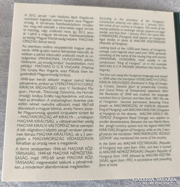 2012-es Dísztokos forgalmi sor Magyarország pénzérméi 4000 db Proof. Feliratok a Magyar Pénzérméken