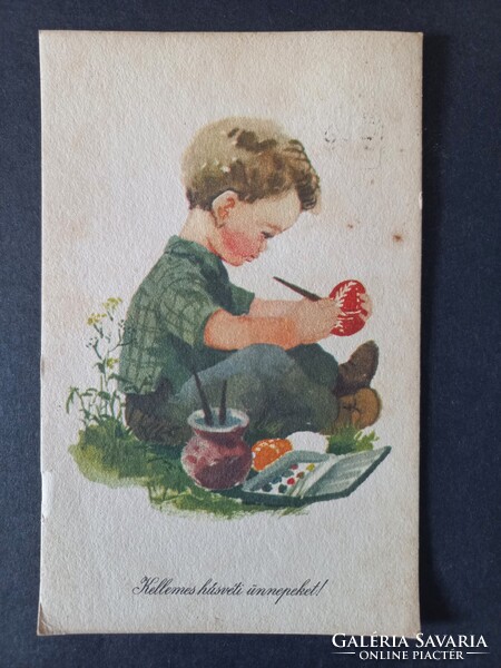 Régi grafikus rajzos képeslap Demjén Zsuzsa Húsvéti üdvözlet 1959