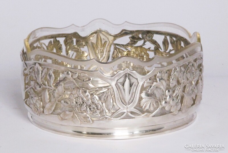 GYÖNYÖRŰ, ANTIK ,SZECESZIÓS KÍNÁLÓ , ÜVEG BETÉTTEL, EZÜST ,1910  ÉVEK
