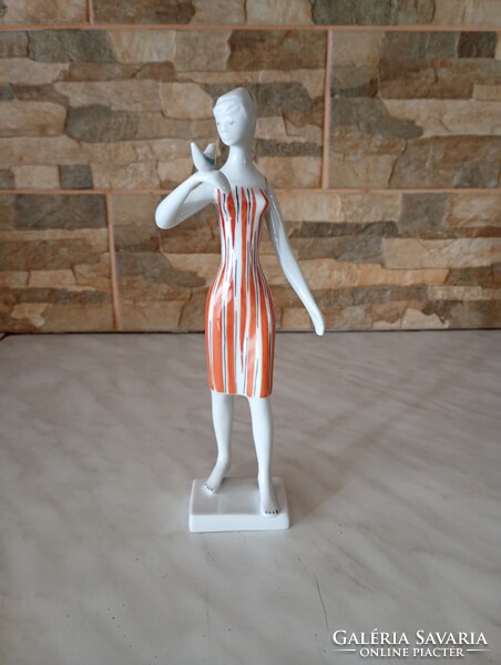 Drasche-Kőbányai  porcelán figura Lány madárral