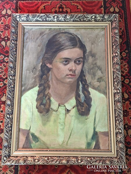 1900k.IGNAZ STOLCZ ( 1868-1953) SÜD-TIROLER festő? COFFOS FIATAL LÁNY PORTEÉJA o/v 55x38cm