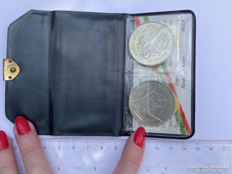 -AX553- 1300 éves Bulgária 100 Forint 5 Leva 1981 érempár készlet szett proof érmék dísztokban pénz