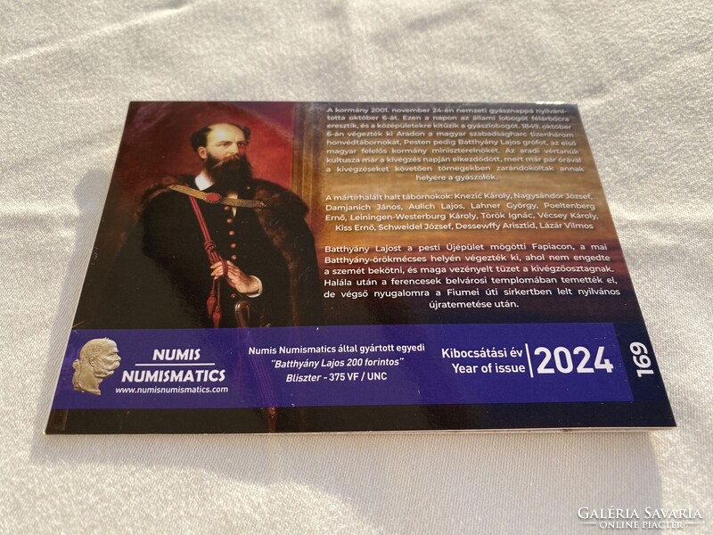 2024 Batthyány Lajos 200 forintos bliszter - csupán 375 példány! RITKA, sorszám: 169