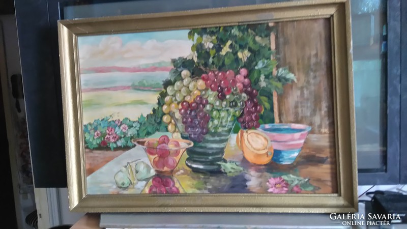 OSZTRÁK EXPRESSZIV ART DECO CSENDÉLET 1940k  O/V 82x57 cm