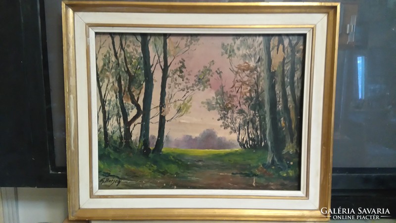 ANTIK SZIGNÁLT FRANCIA ERDŐSZÉLE   51x38cm-es a művész gyászjelentésével