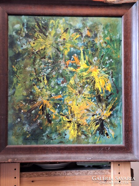 1973 bécsi  absztrakt DANKA KUBIN ( 1941-2011)- KÉT FEJ O/farost 45x50 cm