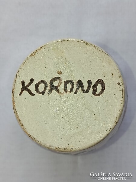 Korondi népi közepes méretű barna és zöld mintás kézzel készített kerámia VÁZA tulipános díszítéssel