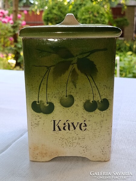 Vintage zöld színű keménycserép fedeles FŰSZERTARTÓ