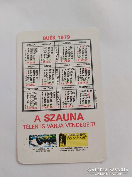 BORSOD TOURIST kártyanaptár 1979 - A SZAUNA TÉLEN IS VÁRJA VENDÉGEIT!