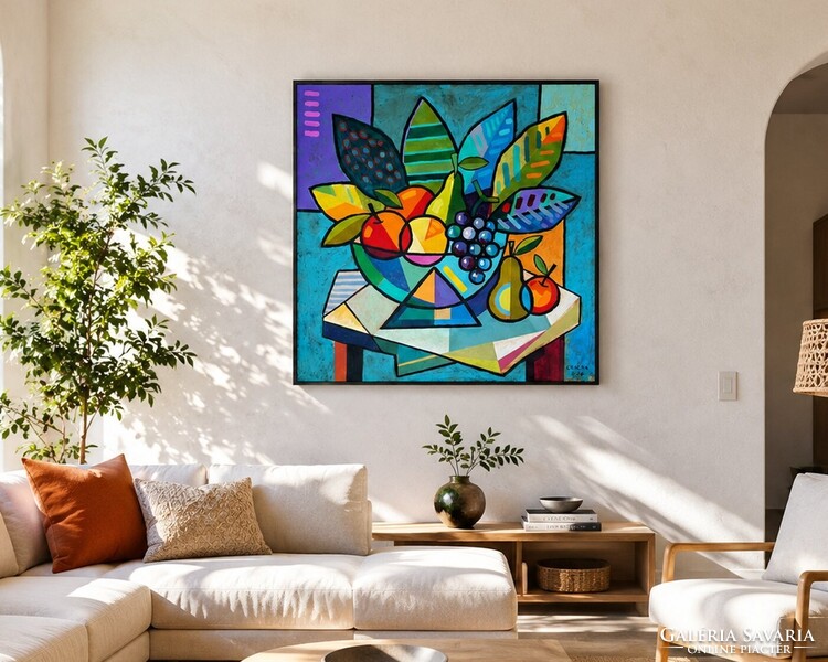 Kubista csendélet , 90x90 cm, Piotr Wrona - lengyel kortárs festő