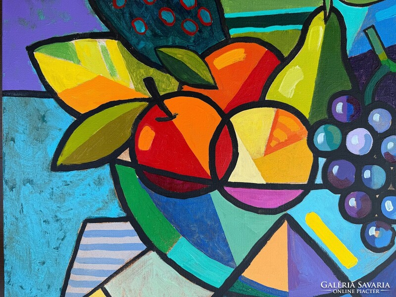 Kubista csendélet , 90x90 cm, Piotr Wrona - lengyel kortárs festő