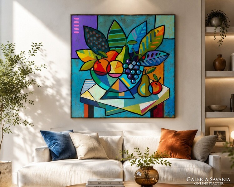 Kubista csendélet , 90x90 cm, Piotr Wrona - lengyel kortárs festő