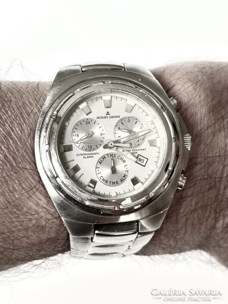 Jacques Lemans kronográf zafíüveges titánacél full szett karóra pótszemekkel gyári dobozában! 42 mm
