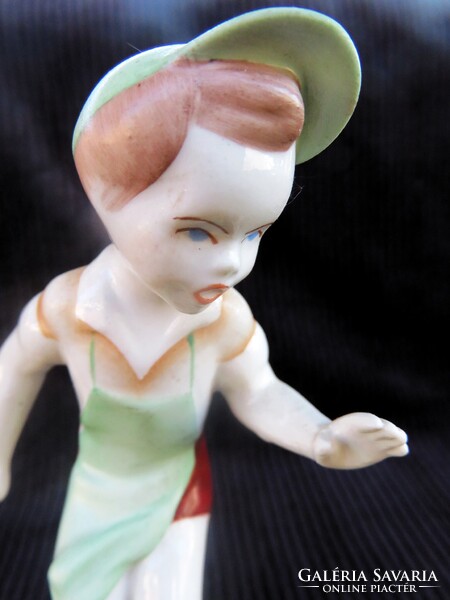 Retro-Vintage Aquincum Porcelán Figura Kisfiú Nyuszival az 1970-es Évekből