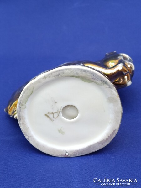 Gyűjtői darab! Vintage Drasche PORCELÁN MÓKUS aranyba hajló eozinos mázzal
