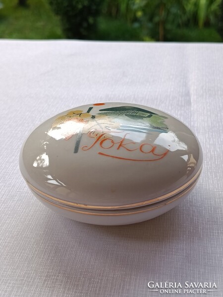 Retro kőbányai porcelán ÉKSZERTARTÓ Tokaj felirattal