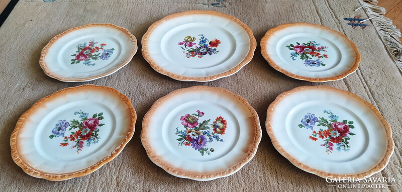 Antik Zsolnay ÉVA porcelán SÜTEMÉNYES KÉSZLET irizáló, lüsztermázas desszertes szett