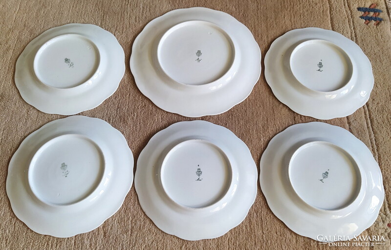 Antik Zsolnay ÉVA porcelán SÜTEMÉNYES KÉSZLET irizáló, lüsztermázas desszertes szett