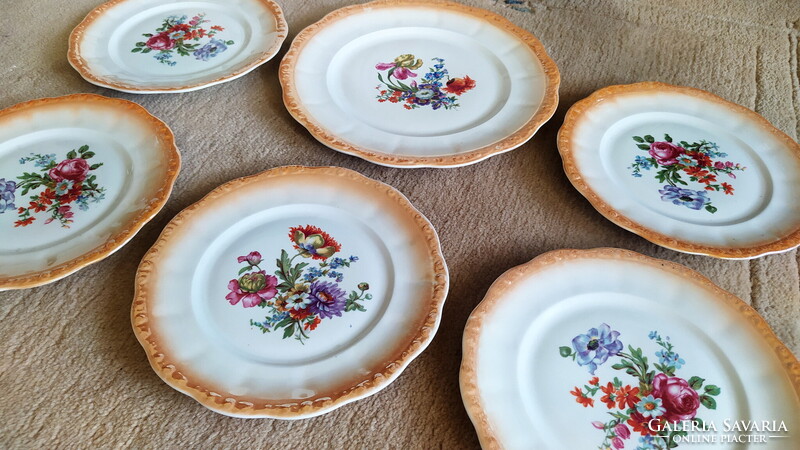 Antik Zsolnay ÉVA porcelán SÜTEMÉNYES KÉSZLET irizáló, lüsztermázas desszertes szett