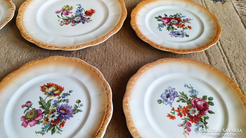 Antik Zsolnay ÉVA porcelán SÜTEMÉNYES KÉSZLET irizáló, lüsztermázas desszertes szett