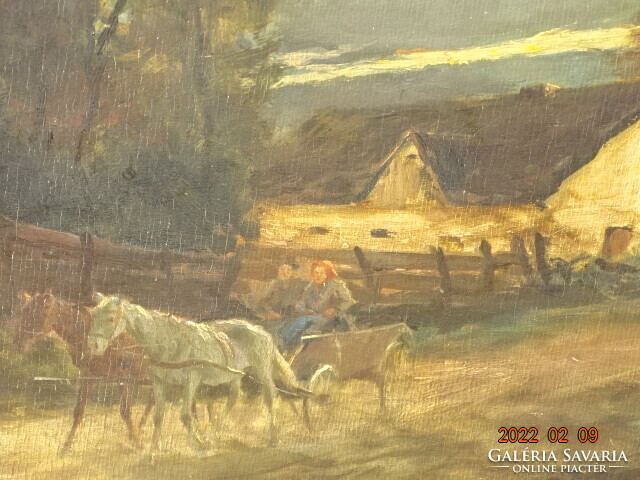 PÁLLYA CAROLUS ( 1875-1948 ): LOVAS SZEKÉREN  (     NAGYMÉRETŰ OLAJ FESTMÉNY !!!)