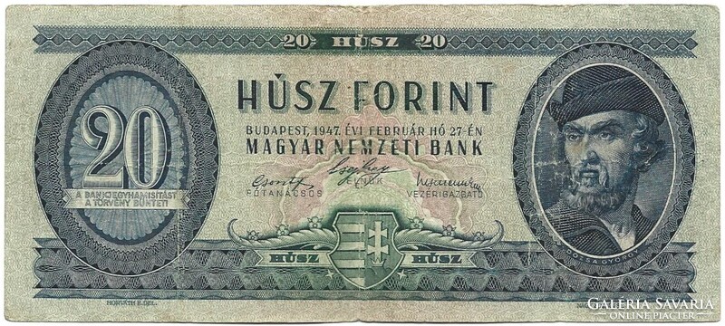 20 forint 1947 2. Alacsony sorszám "000589"