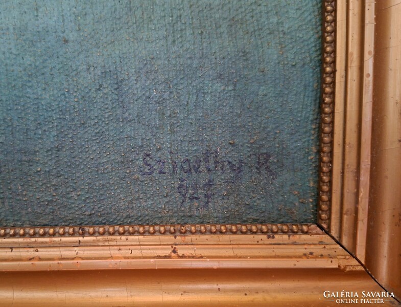 1920-as évek, Nagybánya? olaj-vászon festmény Szigethy jelzés - Faluvége, Paraszti tájkép házakkal