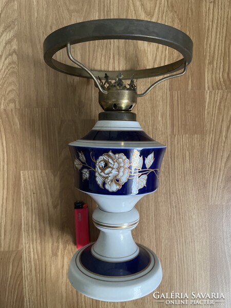Large German echt cobalt porcelain kerosene lamp.