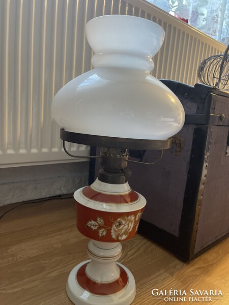 Large German echt cobalt porcelain kerosene lamp.