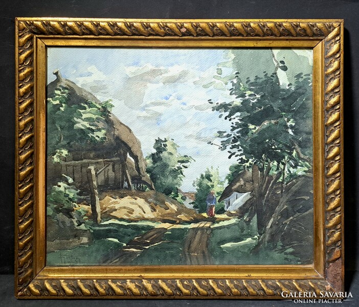 Ágoston Ernő: Soproni utcarészlet, 1920-as évek - Kitűnő színekkel, eredeti keretben, tájkép, Sopron