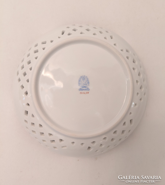 HIBÁTLAN! Herendi porcelán zöld Apponyi mintás áttört kínálótál asztalközép tálka