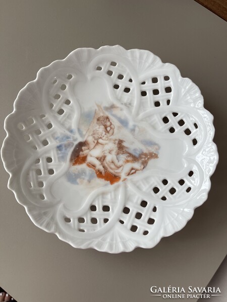 Antique openwork porcelain decorative plate with puttos, beautiful.