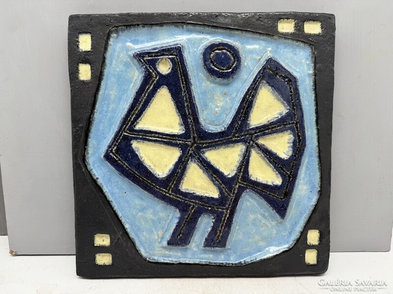 Jelzett Zsolnay kerámia falikép, falidísz, falikerámia 26 cm x 26 cm