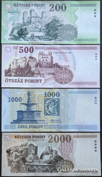 2005-ös Forint bankjegy sor, 200-500-1000-2000 Forint.