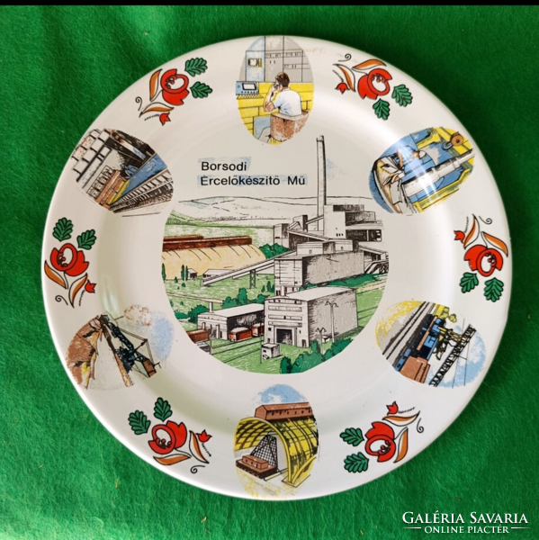 Borsodi Ércelőkészítő Mű. fajansz fali emléktányér 24,5 cm ,1950-60 évek