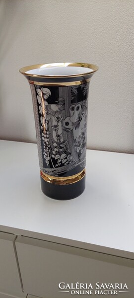Hollóházi Szász Endre nagyméretű porcelán váza, 26cm