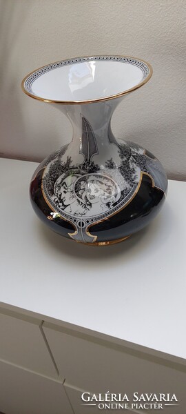 Hollóházi Jurcsák László porcelán váza, nagyméretű, 24cm