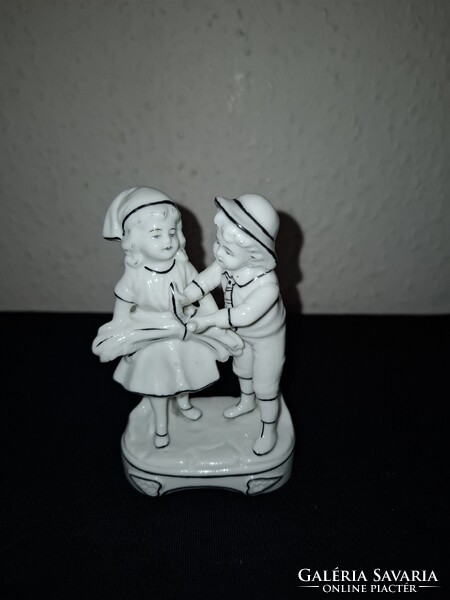 Ritkább! Antik német Sandizel porcelán gyermekpár /15379/. Höfner&Co  1950-60-as évekből
